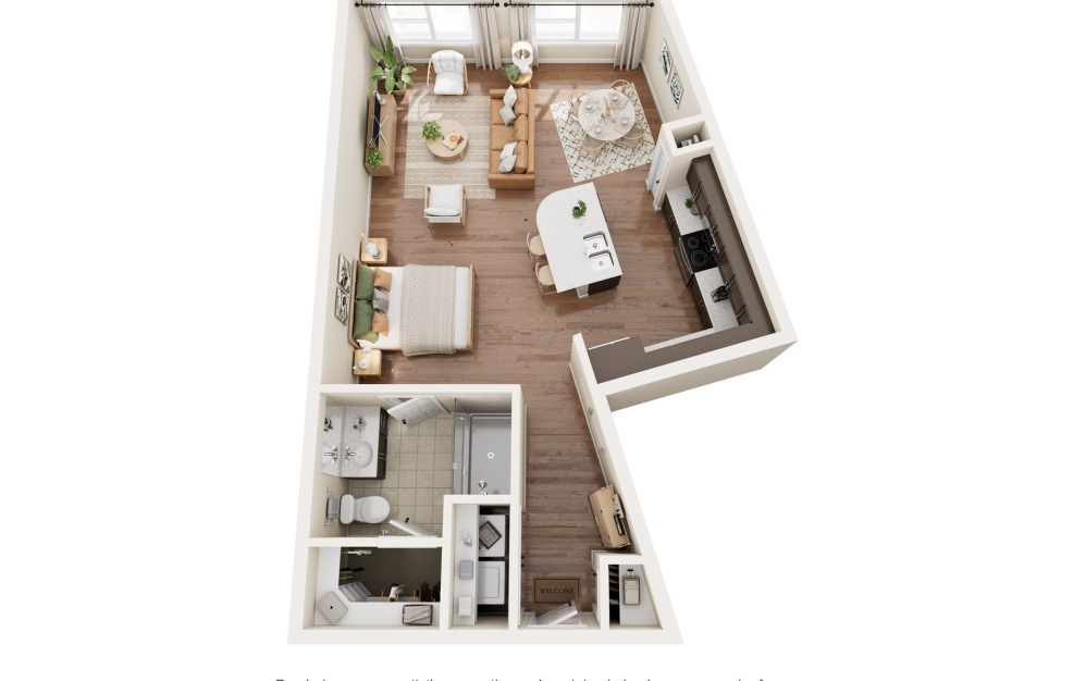 Coco - 1 bedroom floorplan layout with 1 bathroom and 696 square feet