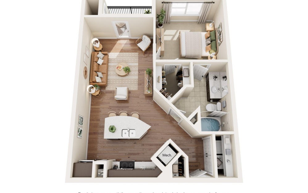 Devon - 1 bedroom floorplan layout with 1 bathroom and 732 - 757 square feet