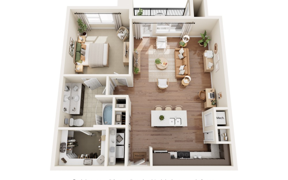 Elan - 1 bedroom floorplan layout with 1 bathroom and 875 square feet