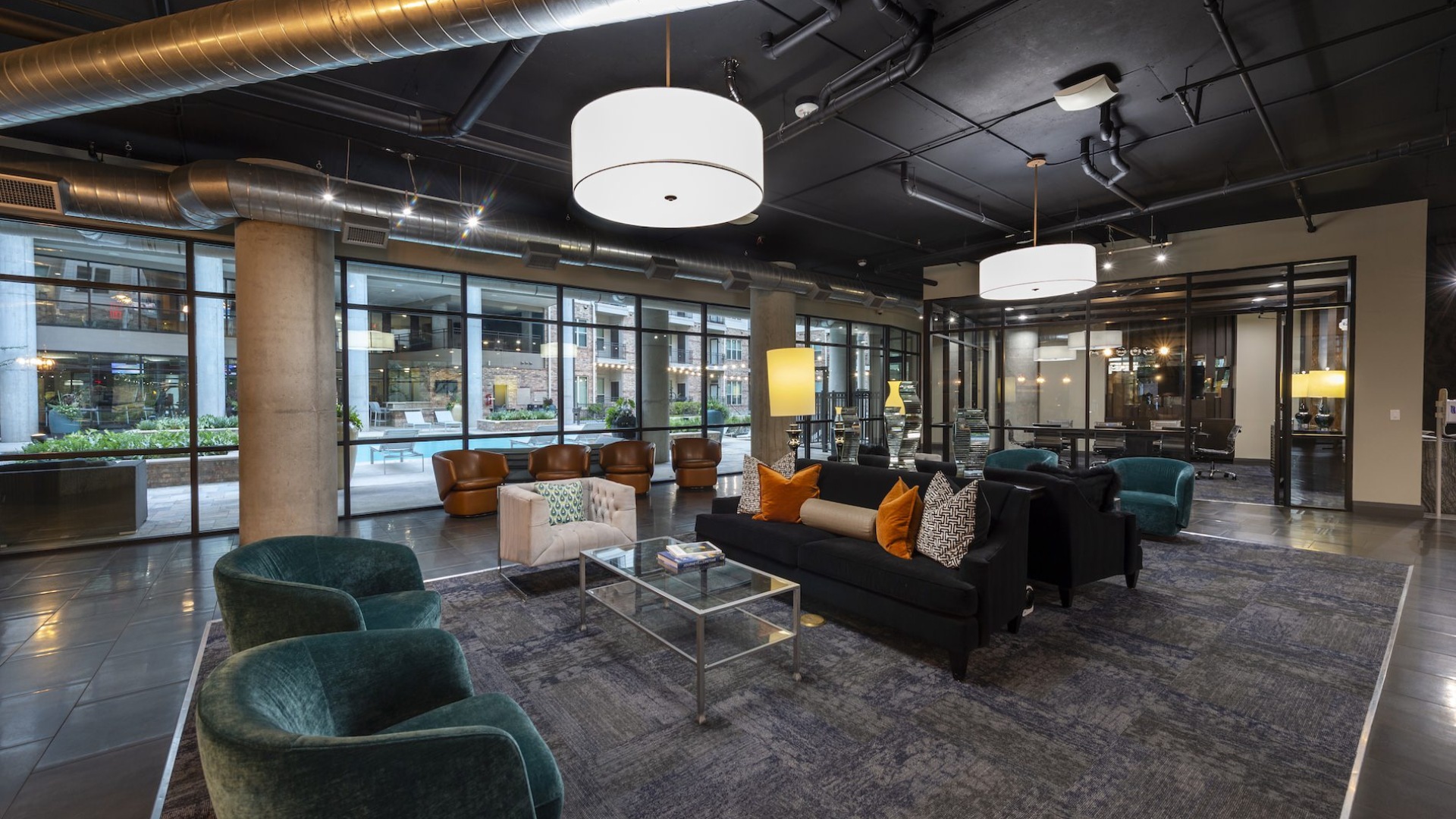 lounge area with seating and tables