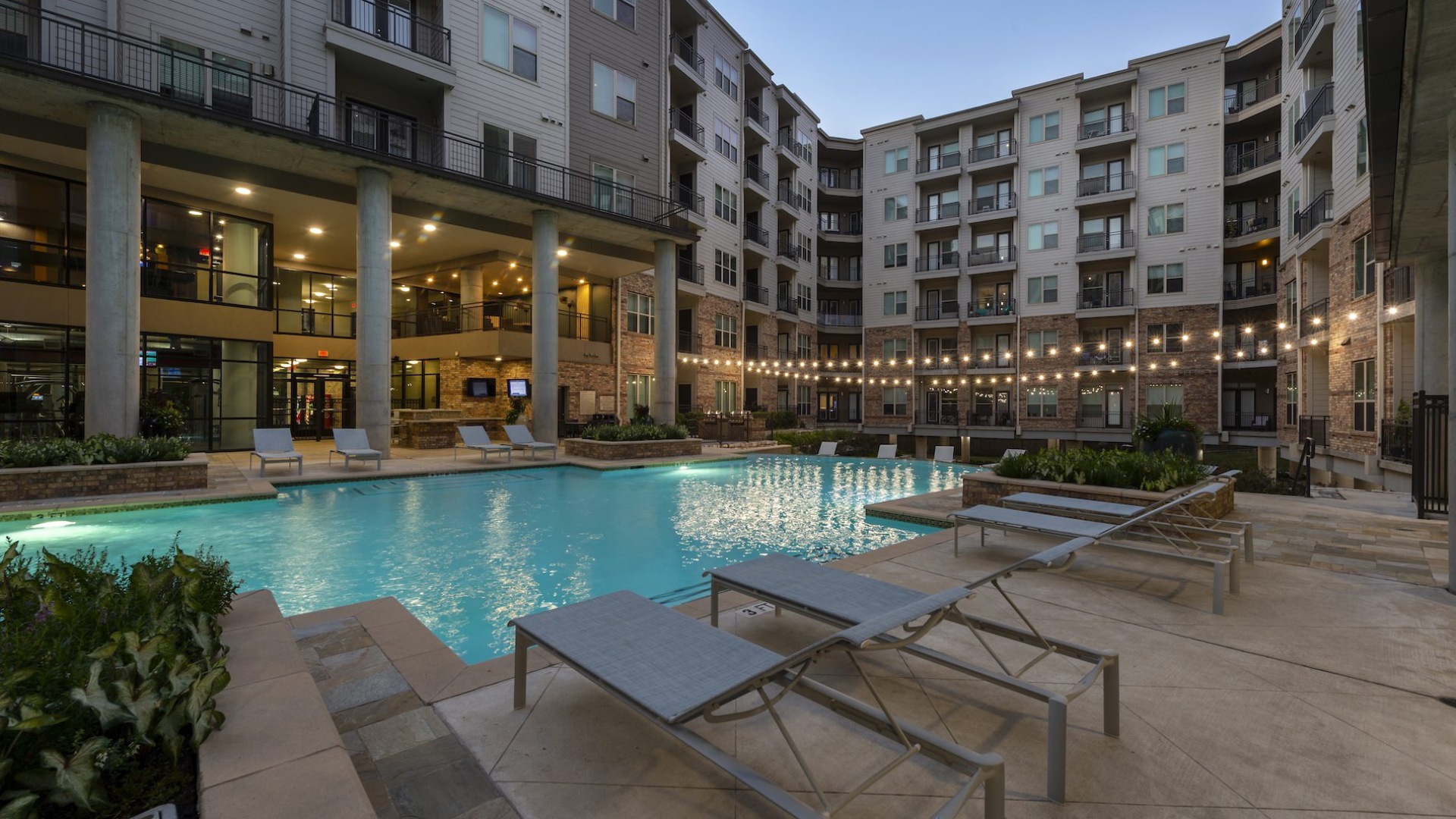 resort style pool in a courtyard