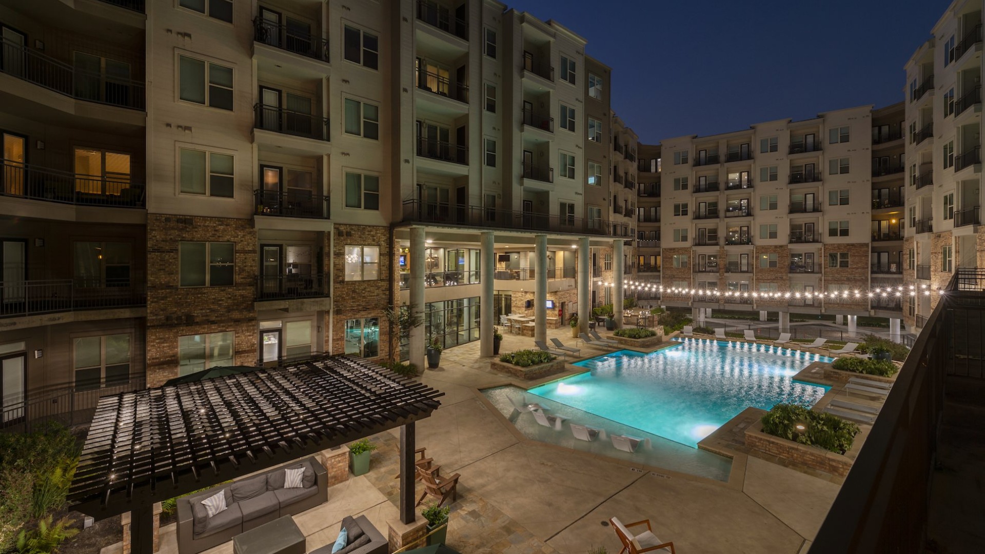 resort style pool in a courtyard