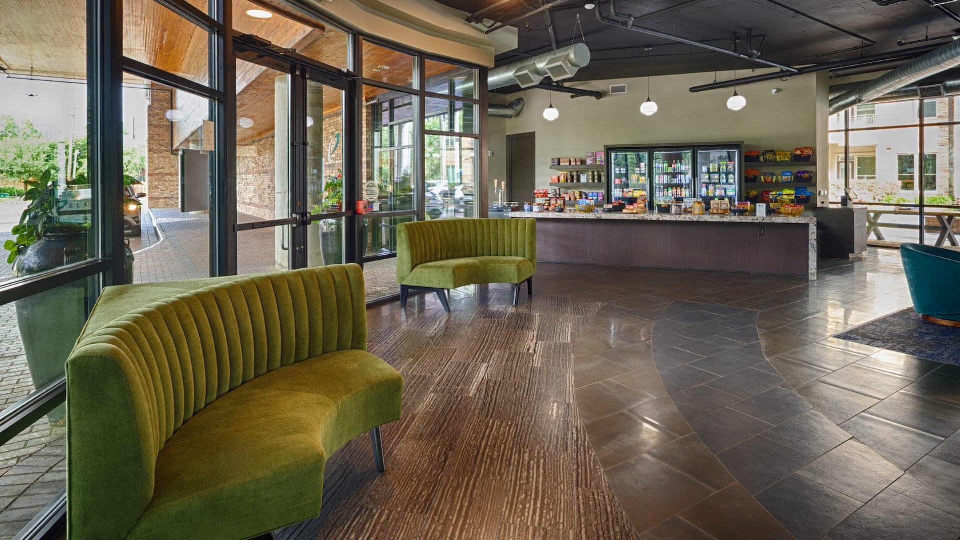 lobby with seating and concession area