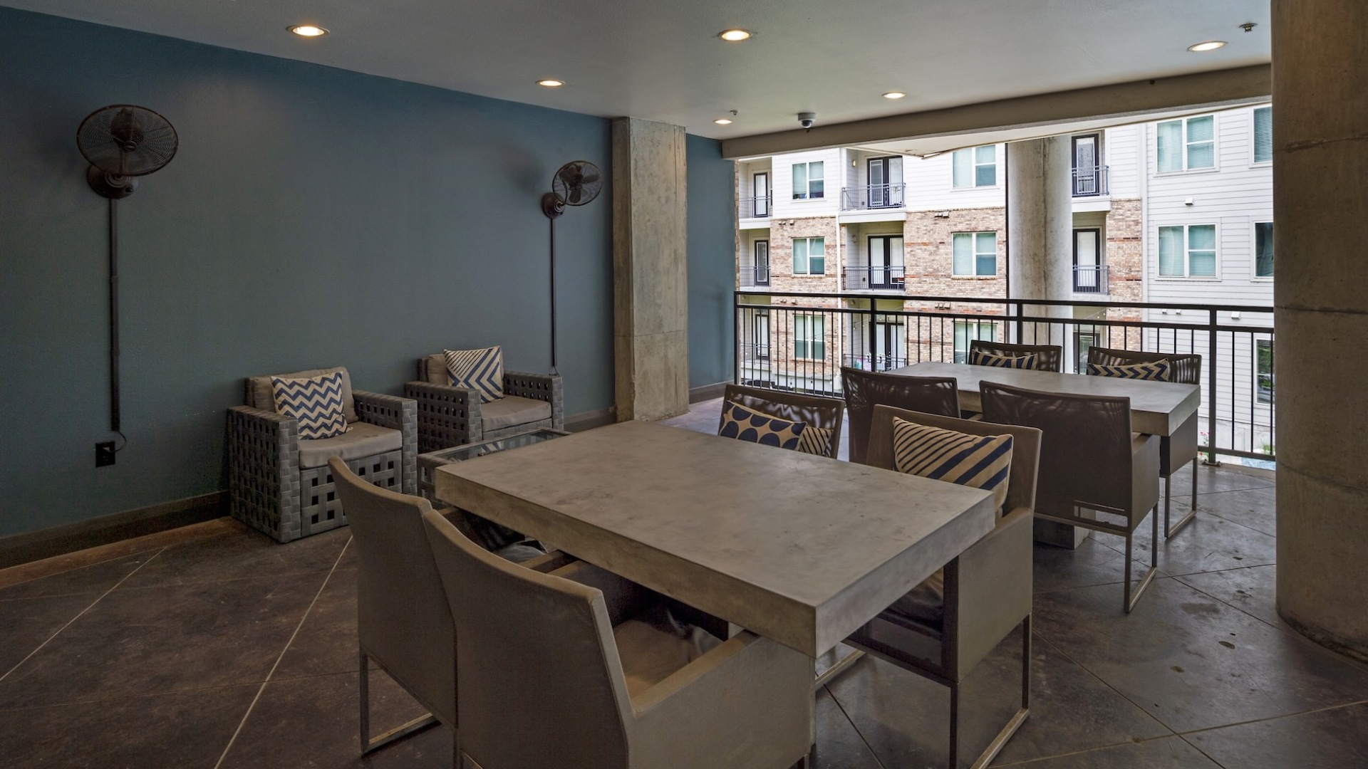 outdoor patio with seating and tables