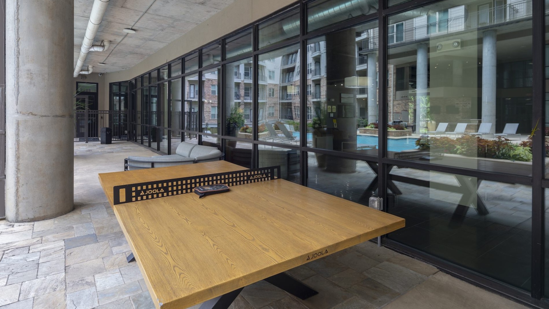 a ping pong table outside